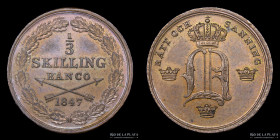 Suecia. Oscar I. 1/3 Skilling Banco 1847. KM657