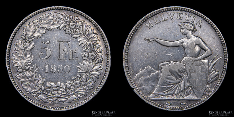 Switzerland. 5 Francs 1850 A. AG.900; 37mm; 24.97g. KM11. (aXF)
Estimate: USD 2...