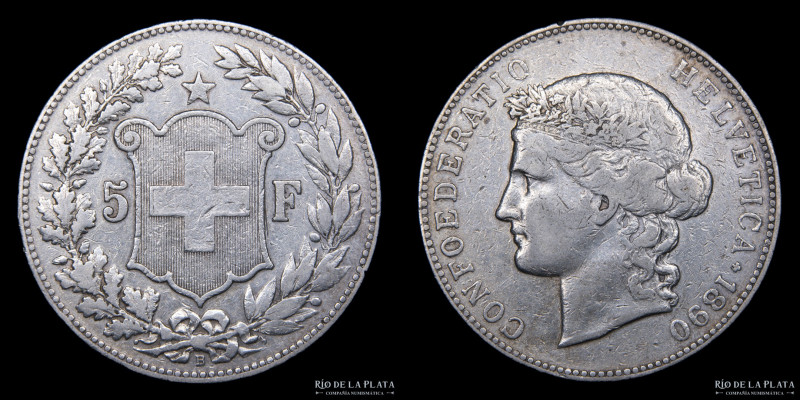 Switzerland. 5 Francs 1890 B. AG.900; 37mm; 24.90g. KM34. (VF)
Estimate: USD 10...
