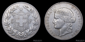 Switzerland. 5 Francs 1890 B. KM34