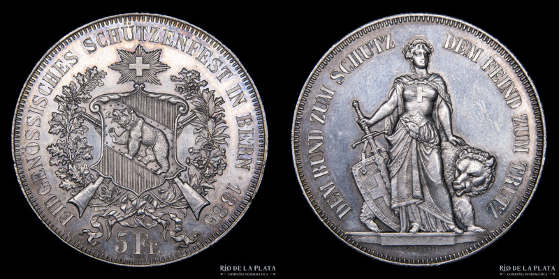 Switzerland. 5 Francs 1885. Shooting-thaler. Festival de Tiro de Bern. AG.835; 3...