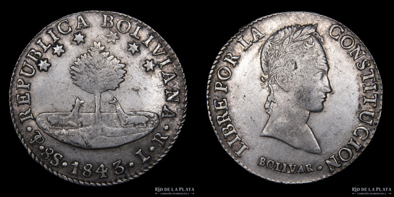 Bolivia. 8 Soles 1842 LR. Simón Bolivar. AG.903, 37.0mm; 26.88g. KM103 (XF)
Est...