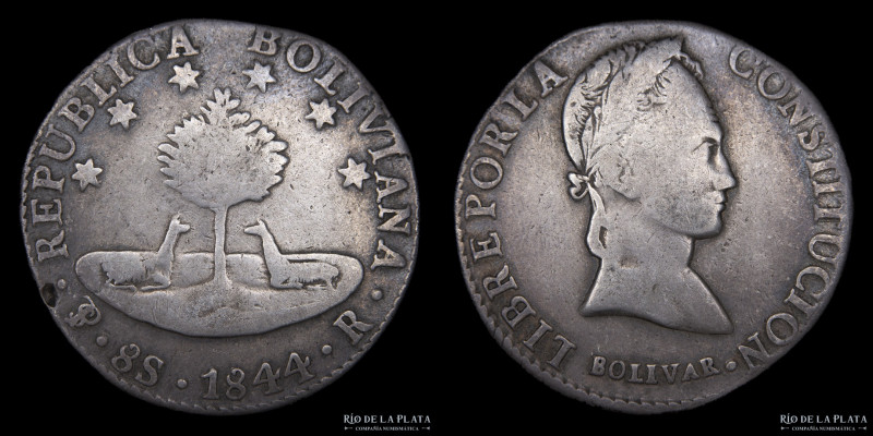 Bolivia. 8 Soles 1844 R. Simón Bolivar. AG.903, 37.0mm; 26.56g. KM103 (F)
Estim...