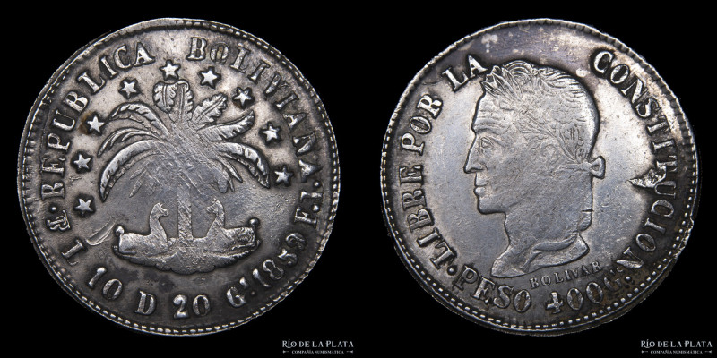 Bolivia. 8 Soles 1859 FJ.Busto grande. AG.903, 35.0mm; 20.0g. KM138.3 (XF)
Esti...