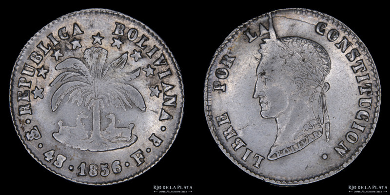 Bolivia. 4 Soles 1856 FJ/P invertida. Podría ser una rotura de cuño. A estudiar....