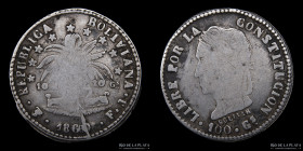 Bolivia. 2 Soles 1860/60 FJ. KM135.2