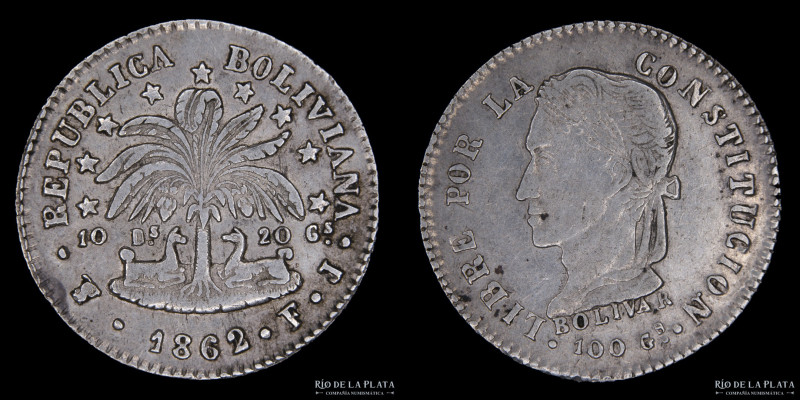 Bolivia. 2 Soles 1862/1 FJ. AG.903; 24.0mm; 4.88g. KM135.2 (XF)
Estimate: USD 3...