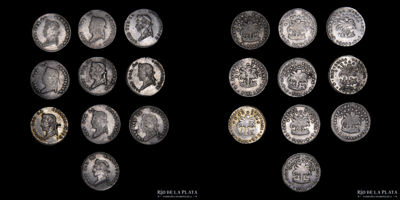 Bolivia. 1/2 Sol 1854 a 1857. Lote x10. Variedades a estudiar. Incluye sobrefech...