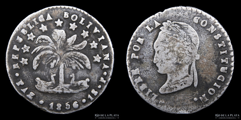 Bolivia. 1 Sol 1856 P PAZ. La Paz Mint. AG.667; 20mm; 2.87g. Escasa. KM128 (F)
...
