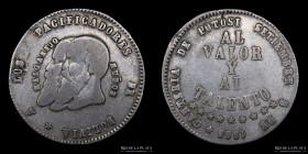 Bolivia. 1/2 Melgarejo 1865. Barba larga. KM145
