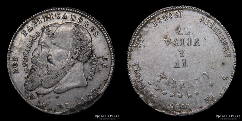 Bolivia. 1/4 Melgarejo 1865. AG.666; 25mm; 5.12g. KM144. (aUNC). 
Estimate: USD...