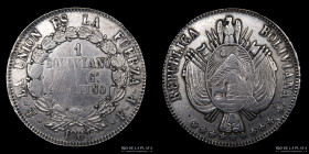 Bolivia. 1 Boliviano 1864 FP. Estrellas chicas. KM152.1