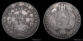 Bolivia. 1 Boliviano 1864 FP. P invertida. KM152.1