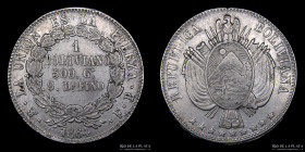 Bolivia. 1 Boliviano 1864 FP. P/P invertida. KM152.1