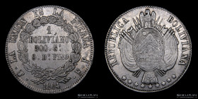 Bolivia. 1 Boliviano 1864 FP A/O en Boliviana. KM152.1