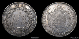 Bolivia. 1 Boliviano 1867/6 FP. 9 estrellas. KM152.1