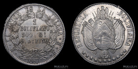 Bolivia. 1 Boliviano 1867 FE/P. 11 estrellas. KM152.2