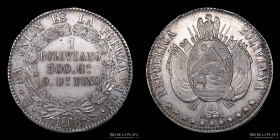 Bolivia. 1 Boliviano 1868/7 FP. 11 estrellas. KM152.2