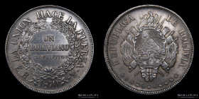 Bolivia. 1 Boliviano 1870 ER. Fecha grande. KM155.2