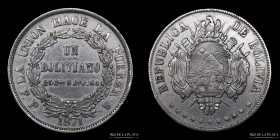 Bolivia. 1 Boliviano 1871 FP. 11 estrellas. KM155.3