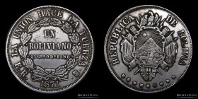 Bolivia. 1 Boliviano 1871 ER. 9 estrellas. KM155.4