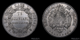 Bolivia. 1 Boliviano 1871 ER. 9 estrellas. KM155.4