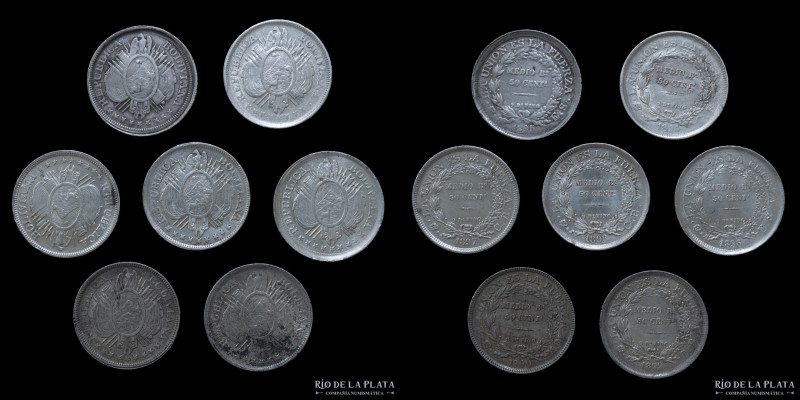 Bolivia. 50 Centavos 1894 a 1899. Lote x7. Años corridos, buenos estados de cons...