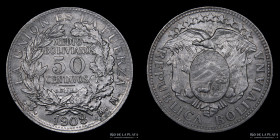Bolivia. 50 Centavos 1908 MM. 8 invertido. KM175.1