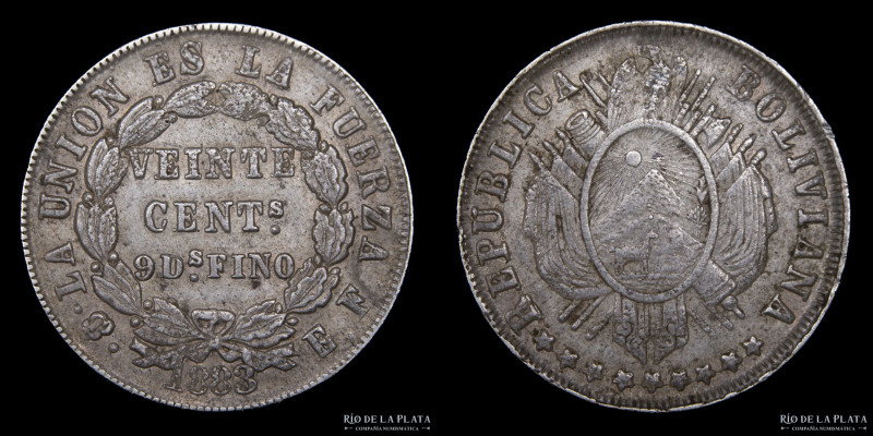 Bolivia. 20 Centavos 1872 EF en lugar de FE. Muy rara. Pocos ejemplares conocido...