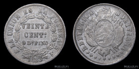 Bolivia. 20 Centavos 1883 EF. Error. Sin puntos. KM159.1