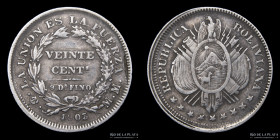 Bolivia. 20 Centavos 1903 MM. KM159.2