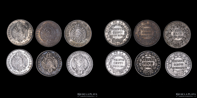 Bolivia. 20 Centavos 1871 a 1879. Lotex6. A estudiar. Plata. Incluye escasas.
E...