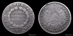 Bolivia. 10 Centavos 1871 ER. V/L en Boliviana. KM153.1