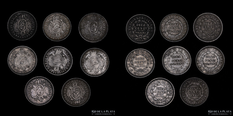 Bolivia. 10 Centavos 1880 a 1888. Lote x8. Plata. Variedades a estudiar
Estimat...