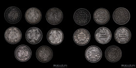 Bolivia. 10 Centavos 1880 a 1888. Lote x8. A estudiar