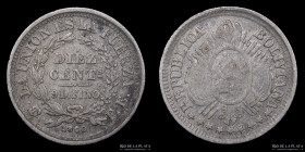 Bolivia. 10 Centavos 1890 FE. Fecha pequeña. KM158.3