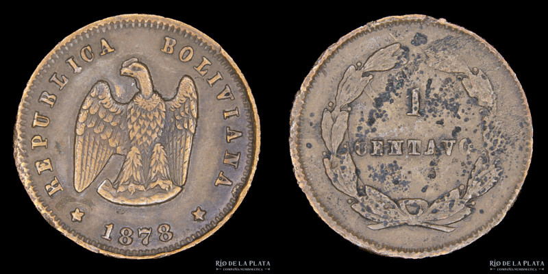 Bolivia. 1 Centavo 1878. CU; 20mm; 2.88g. KM162 (VF)
Estimate: USD 100-200