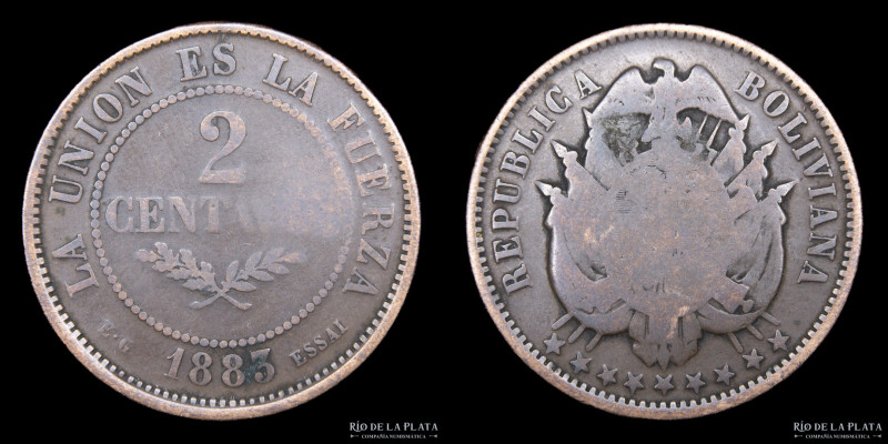 Bolivia. 1 Centavo 1883 ESSAI. CU; 30mm; 10.0g. Ensayo. KME4 (F) Probablemente c...