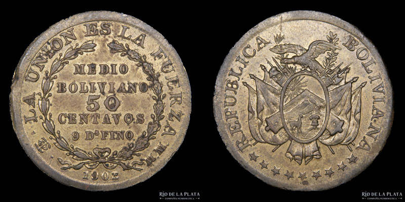 Bolivia. 50 Centavos 1902. Ensayo. BR; 30mm; 8.76g. KMPn56. (UNC)
Estimate: USD...