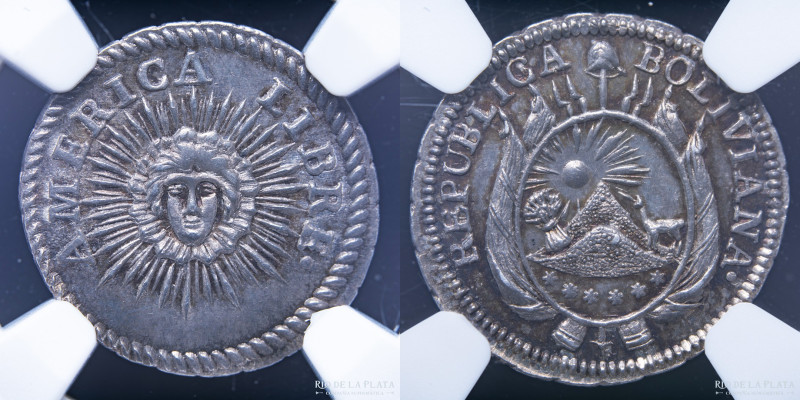 Bolivia. Proclama 1831. America Libre. AG; 17mm. RTB27/28. Certificada por NGC M...
