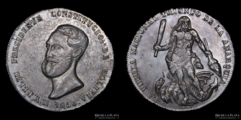 Bolivia. 1850. 4 Soles. Belzu Presidente Constitucional. AG; 33mm; 13.44g. RTB 1...
