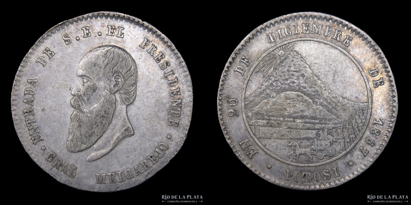 Bolivia. 1867. Entrada del Gral Melgarejo a Potosí. AG; 30.6mm; 10g. A: Busto de...