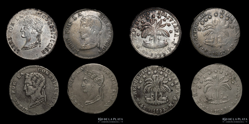 Bolivia. Lote x4. Falsas de época. 4 Soles. Cobre plateado y plata baja. A estud...