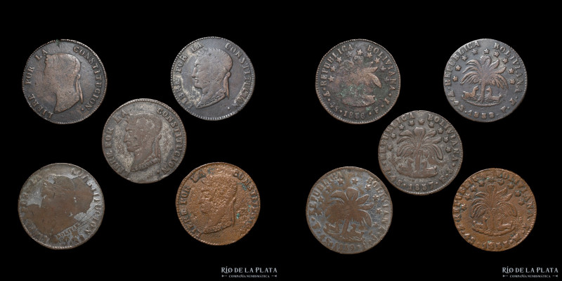 Bolivia. Lote x5. Falsas de época. 4 Soles. Cobre. Algunas con restos de platead...