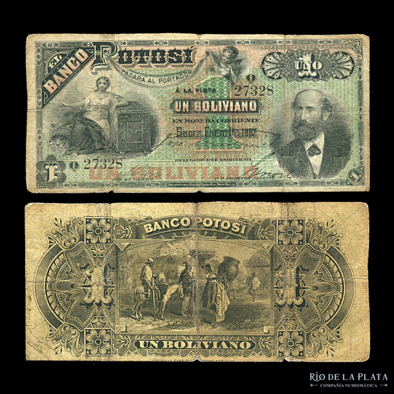 Bolivia. Banco Potosí. 1 Boliviano 1887. Impreso en ABNC. Pick S221b (F)
Estima...