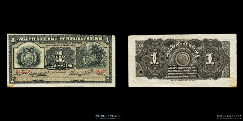 Bolivia. Vale de Tesorería. 1 Boliviano 1902 Serie F. Impreso en ABNC. Pick 92a ...