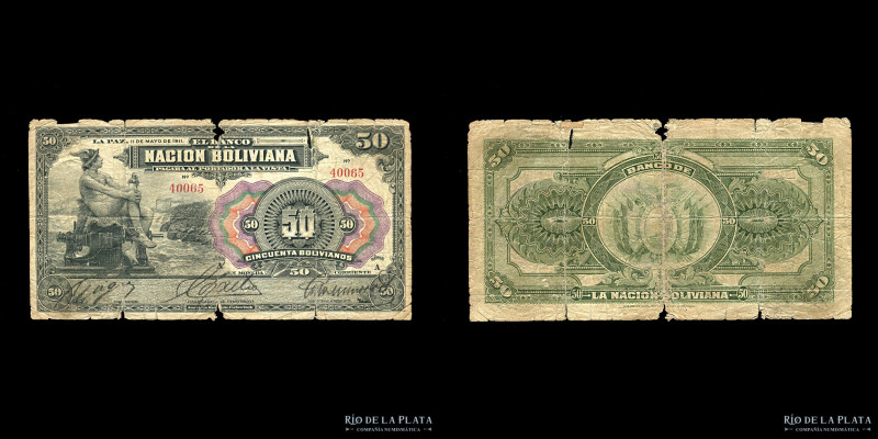 Bolivia. Banco Nacional. 50 Bolivianos 1911. Serie negra A. Impreso en ABNC. Pic...