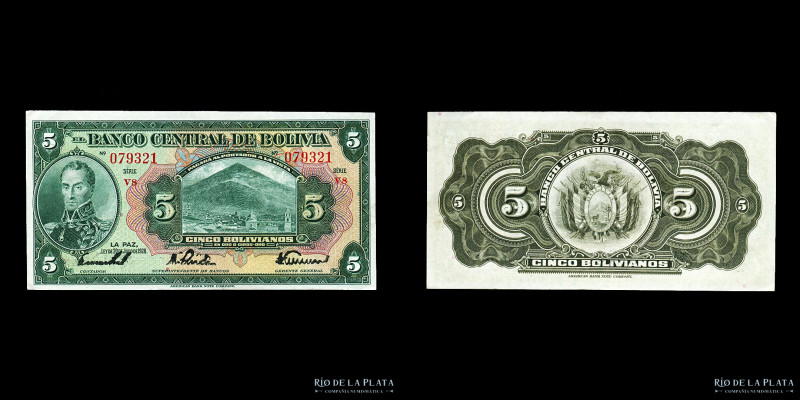 Bolivia. Banco Central. 5 Bolivianos 1928. Serie V8. Impresos en ABNC. Pick 120a...