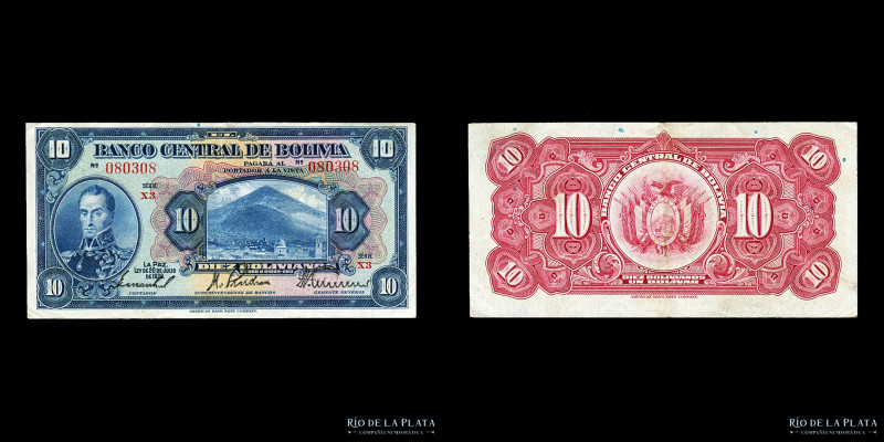 Bolivia. Banco Central. 10 Bolivianos 1928. Serie X3. Impresos en ABNC. Pick 121...