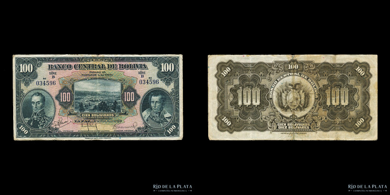 Bolivia. Banco Central. 100 Bolivianos 1928. Serie B. Impresos en ABNC. Pick 125...